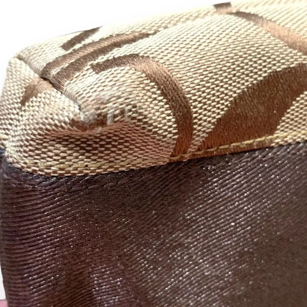 Coach Signature Monogram Canvas Crossbody Bag Brown Khaki Y2K Flat Messenger